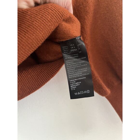 Anthropologie Jolene Burnt Orange Merino Wool Cowl Neck Cropped Sweater Sz Small - Picture 8 of 9